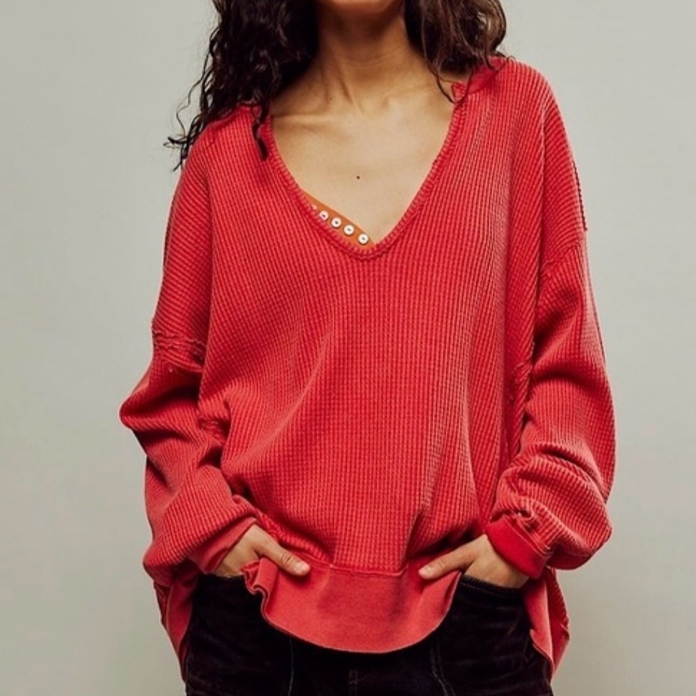 We The Free Buttercup Thermal In‎ Talking Roses Oversized Shirt Sz M